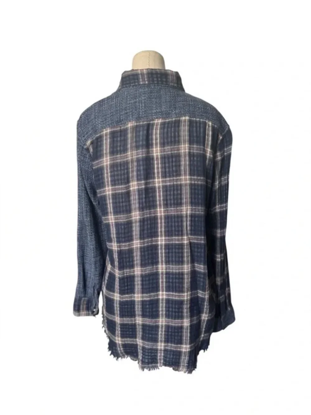 ANTHROPOLOGIE Artisan De Luxe Women L Button Shirt Flannel Plaid Mix Split Multi - Picture 4 of 6
